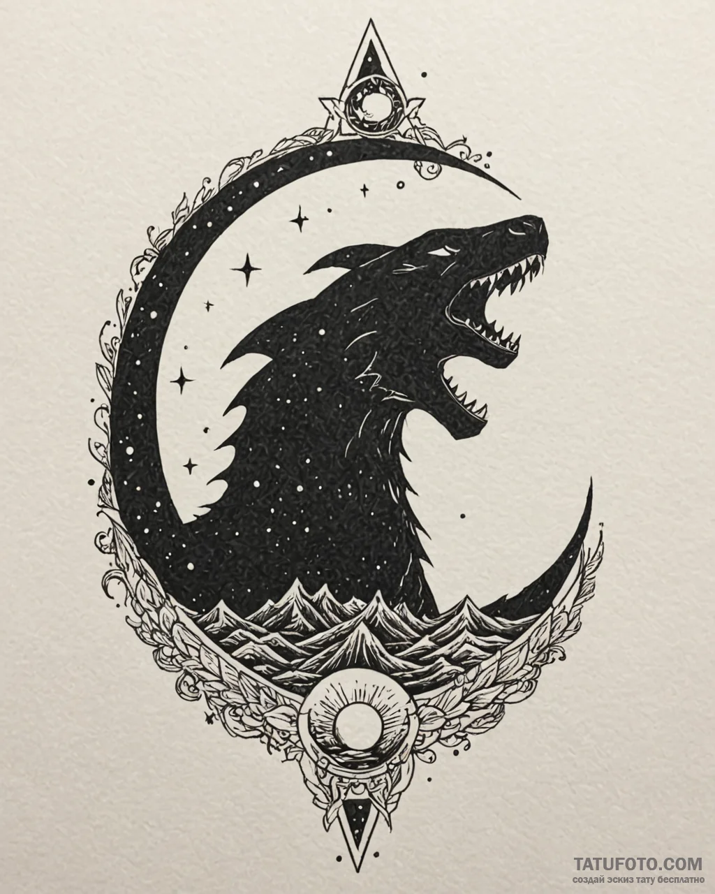 Tattoo sketch, night fury silhouette with moo... - эскиз тату (№1753127908_0, 21.07.2025 19:58) — Tatufoto.com
