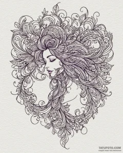 Tattoo sketch, violet with dark hair flowing,... - эскиз тату (№1753128079_0, 21.07.2025 20:01) — Tatufoto.com