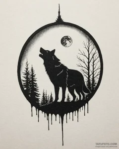 Tat tattoo sketch, full moon glowing over sil... - эскиз тату (№1753128333_0, 21.07.2025 20:05) — Tatufoto.com