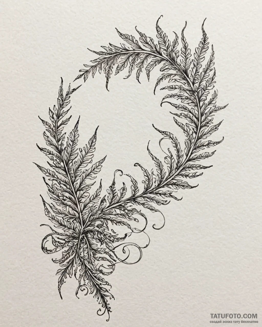 Tat tattoo sketch, curling fern fronds with d... - эскиз тату (№1753129354_0, 21.07.2025 20:22) — Tatufoto.com