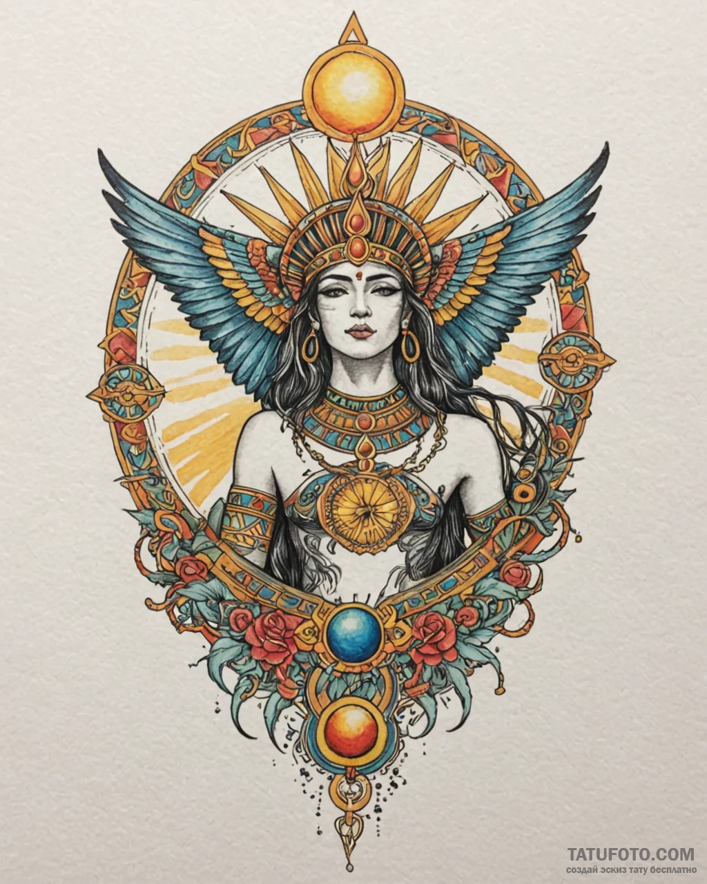 Tat tattoo sketch, ra sun god with falcon hea… — эскиз тату (№1753129440_0, 21.07.2025 20:24) — Tatufoto.com