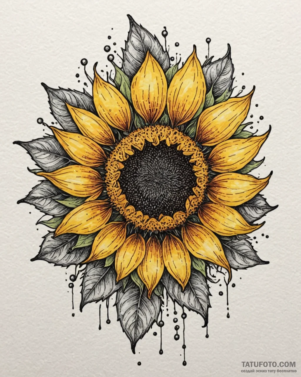 Tat tattoo sketch, bold neotraditional sunflo... - эскиз тату (№1753130030_0, 21.07.2025 20:33) — Tatufoto.com