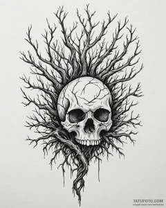 Tat tattoo sketch, skull wrapped in twisted t... - эскиз тату (№1753130115_0, 21.07.2025 20:35) — Tatufoto.com
