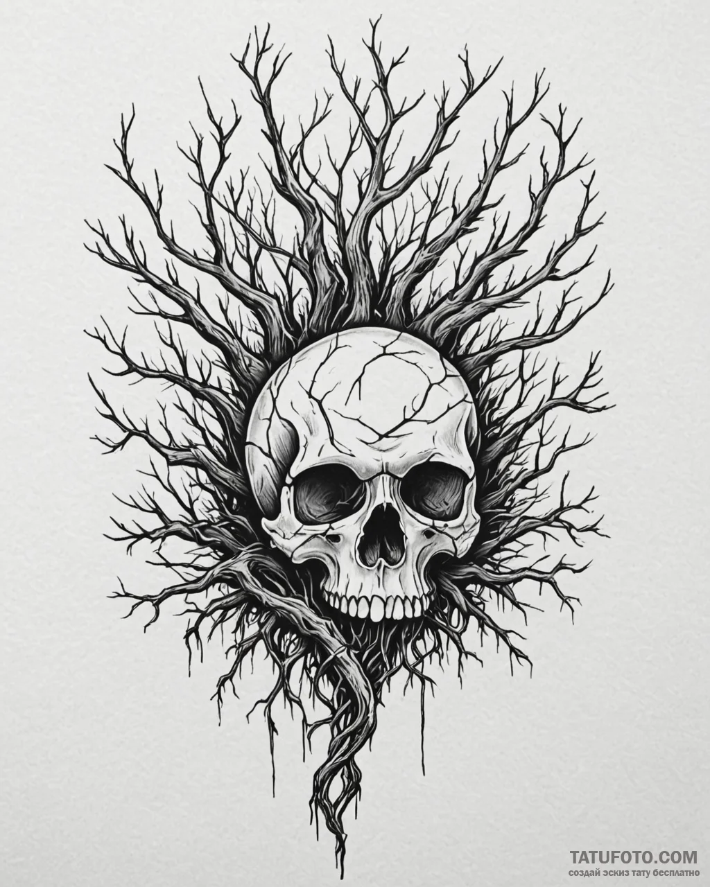 Tat tattoo sketch, skull wrapped in twisted t... - эскиз тату (№1753130115_0, 21.07.2025 20:35) — Tatufoto.com