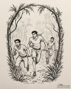 Tattoo sketch, miguel and tulio sneaking thro... - эскиз тату (№1753130371_0, 21.07.2025 20:39) — Tatufoto.com