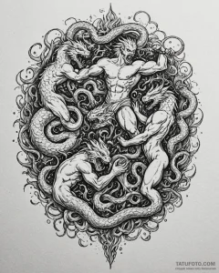 Tattoo sketch, hercules battling multi-headed... - эскиз тату (№1753130964_0, 21.07.2025 20:49) — Tatufoto.com