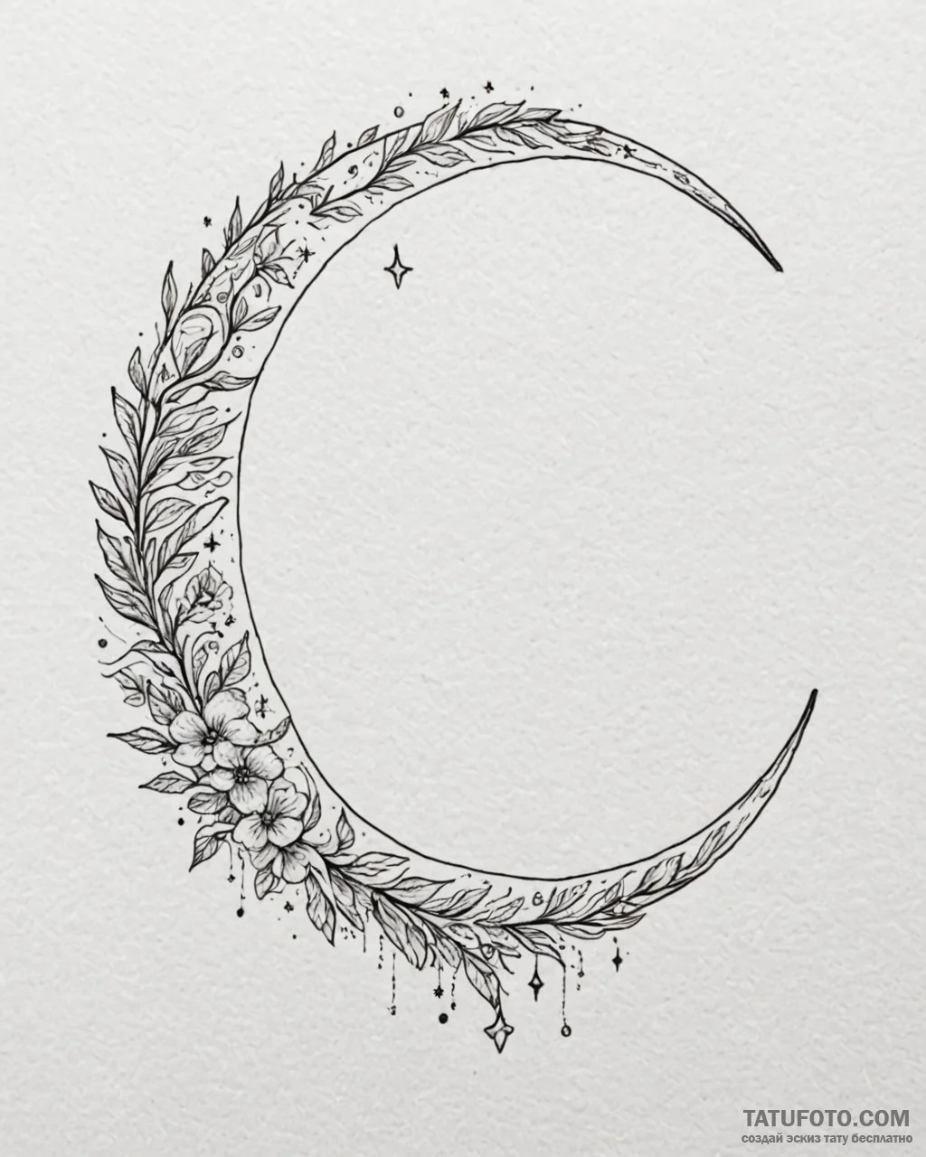 Tattoo sketch, small crescent moon with faint... - эскиз тату (№1753131048_0, 21.07.2025 20:50) — Tatufoto.com