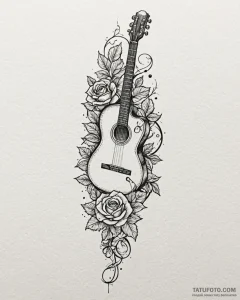 Tat tattoo sketch, guitar neck entwined with... - эскиз тату (№1753131133_0, 21.07.2025 20:52) — Tatufoto.com