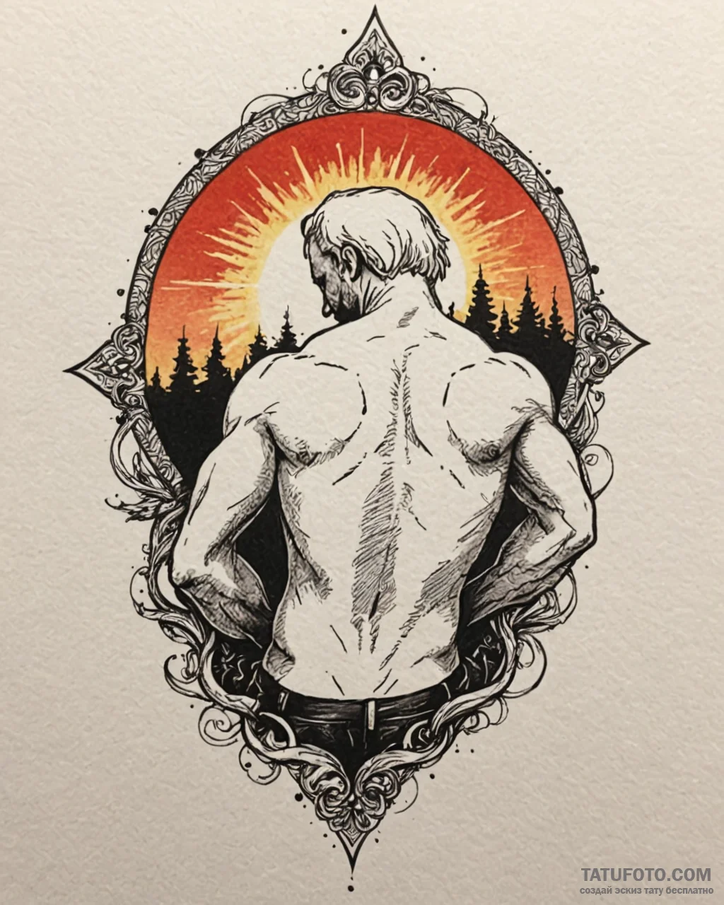 Tattoo sketch, eep and guy’s silhouette with... - эскиз тату (№1753131642_0, 21.07.2025 21:00) — Tatufoto.com