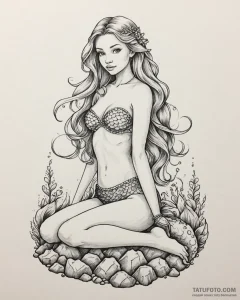 Tat tattoo sketch, enchanting mermaid sitting... - эскиз тату (№1753131899_0, 21.07.2025 21:04) — Tatufoto.com
