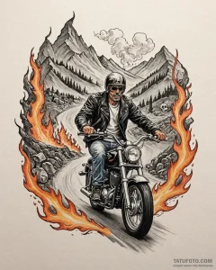 Tattoo sketch, rugged biker with leather jack... - эскиз тату (№1753132067_0, 21.07.2025 21:07) — Tatufoto.com