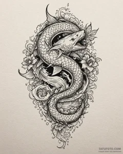 Tattoo sketch, maui with giant shark shadow,... - эскиз тату (№1753132323_0, 21.07.2025 21:12) — Tatufoto.com