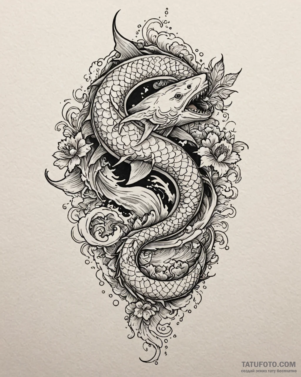 Tattoo sketch, maui with giant shark shadow,... - эскиз тату (№1753132323_0, 21.07.2025 21:12) — Tatufoto.com