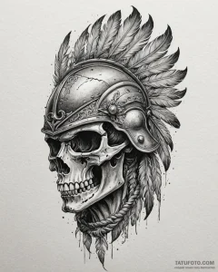 Tat tattoo sketch, skull wearing battle-worn... - эскиз тату (№1753132408_0, 21.07.2025 21:13) — Tatufoto.com