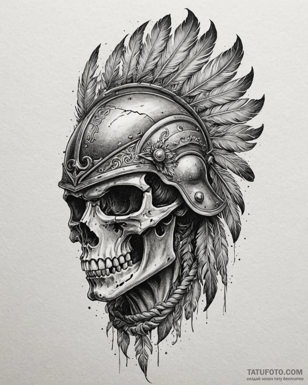 Tat tattoo sketch, skull wearing battle-worn... - эскиз тату (№1753132408_0, 21.07.2025 21:13) — Tatufoto.com
