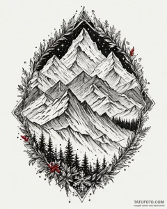 Tat tattoo sketch, icy mountain peaks with sn... - эскиз тату (№1753132836_0, 21.07.2025 21:20) — Tatufoto.com