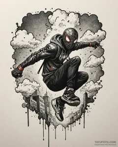 Tat tattoo sketch, miles morales swinging thr... - эскиз тату (№1753133614_0, 21.07.2025 21:33) — Tatufoto.com