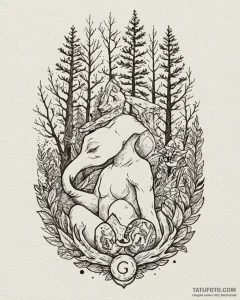 Tat tattoo sketch, ecologist surrounded by tr... - эскиз тату (№1753133700_0, 21.07.2025 21:35) — Tatufoto.com