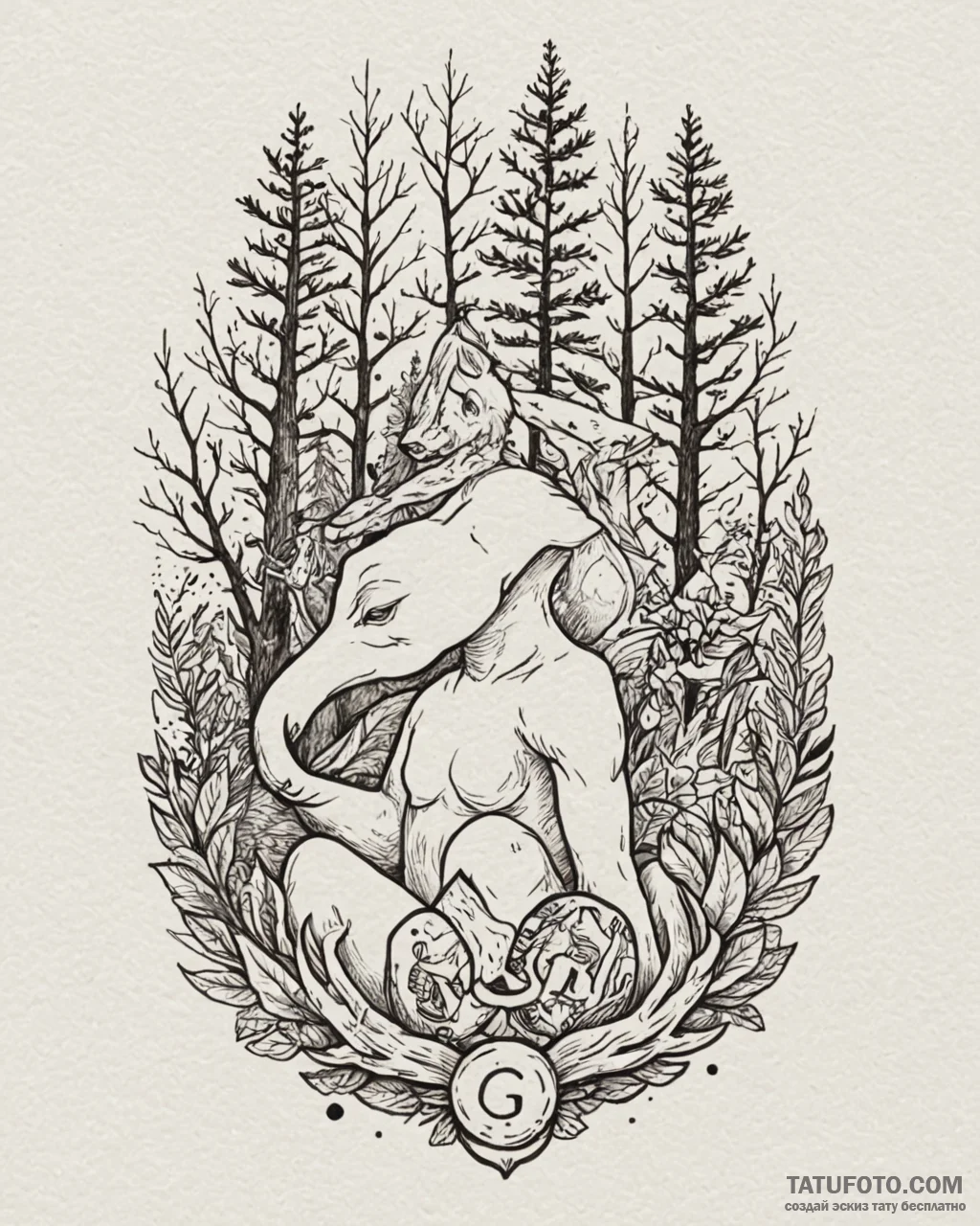 Tat tattoo sketch, ecologist surrounded by tr... - эскиз тату (№1753133700_0, 21.07.2025 21:35) — Tatufoto.com