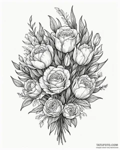Tat tattoo sketch, florist’s bouquet blooming... - эскиз тату (№1753137119_0, 21.07.2025 22:31) — Tatufoto.com