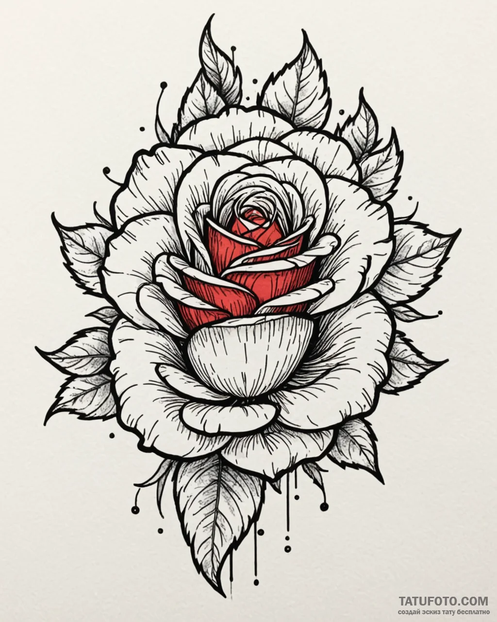 Tattoo sketch, bold neotraditional rose with... - эскиз тату (№1753137627_0, 21.07.2025 22:40) — Tatufoto.com