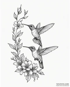Tattoo sketch, thin line hummingbird hovering... - эскиз тату (№1753137881_0, 21.07.2025 22:44) — Tatufoto.com
