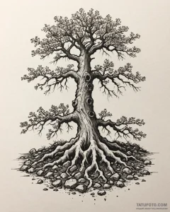 Tat tattoo sketch, sprawling oak roots breaki... - эскиз тату (№1753138135_0, 21.07.2025 22:48) — Tatufoto.com