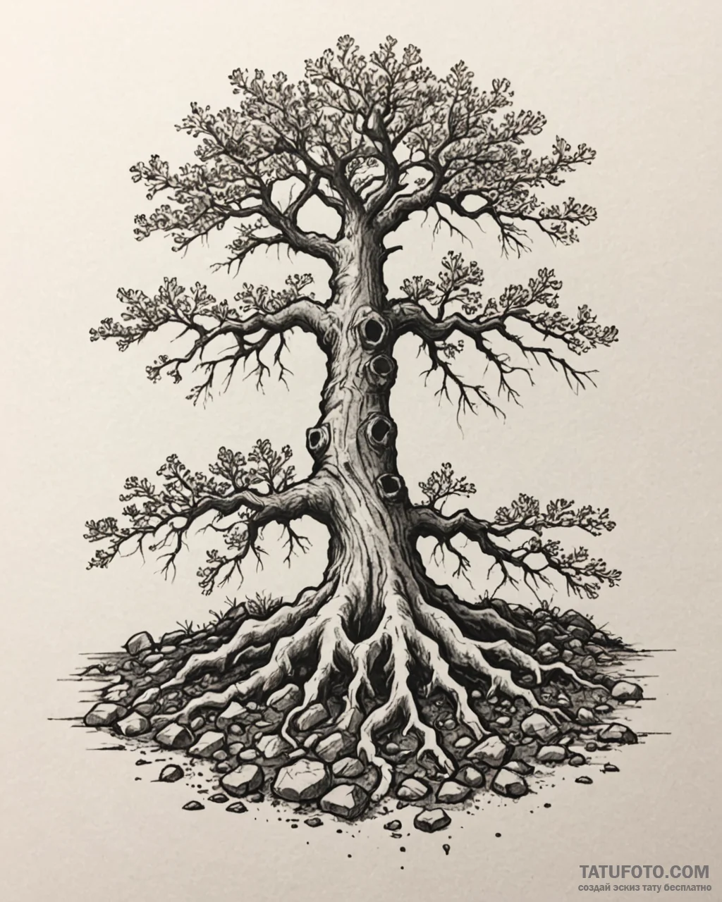Tat tattoo sketch, sprawling oak roots breaki... - эскиз тату (№1753138135_0, 21.07.2025 22:48) — Tatufoto.com