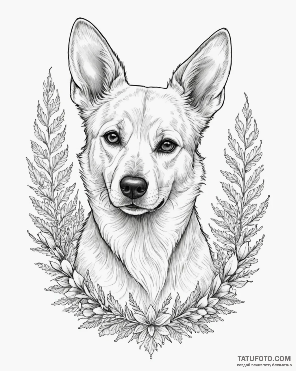 Tattoo sketch, loyal dog sitting with calm ey... - эскиз тату (№1753138558_0, 21.07.2025 22:55) — Tatufoto.com