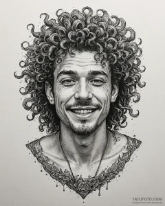 Tattoo sketch, alberto with wild curly hair a... - эскиз тату (№1753138811_0, 21.07.2025 23:00) — Tatufoto.com