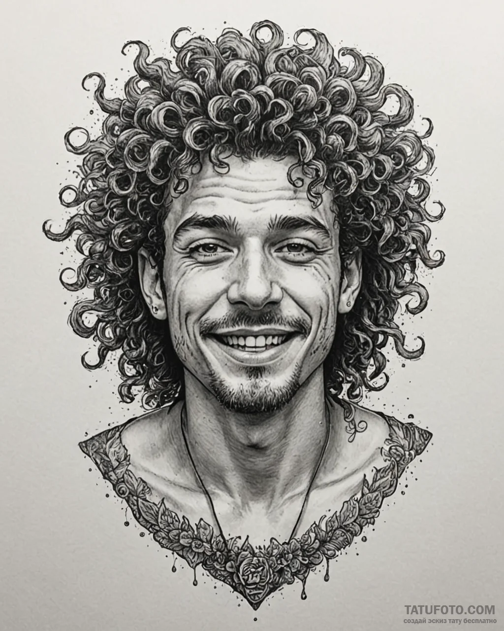 Tattoo sketch, alberto with wild curly hair a... - эскиз тату (№1753138811_0, 21.07.2025 23:00) — Tatufoto.com