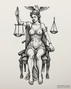 Tat tattoo sketch, judge’s chair with balance... - эскиз тату (№1753138982_0, 21.07.2025 23:03) — Tatufoto.com