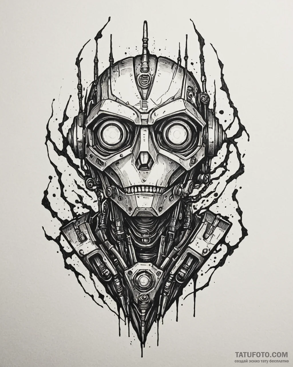 Tattoo sketch, robot army eyes glowing in dar... - эскиз тату (№1753139066_0, 21.07.2025 23:04) — Tatufoto.com