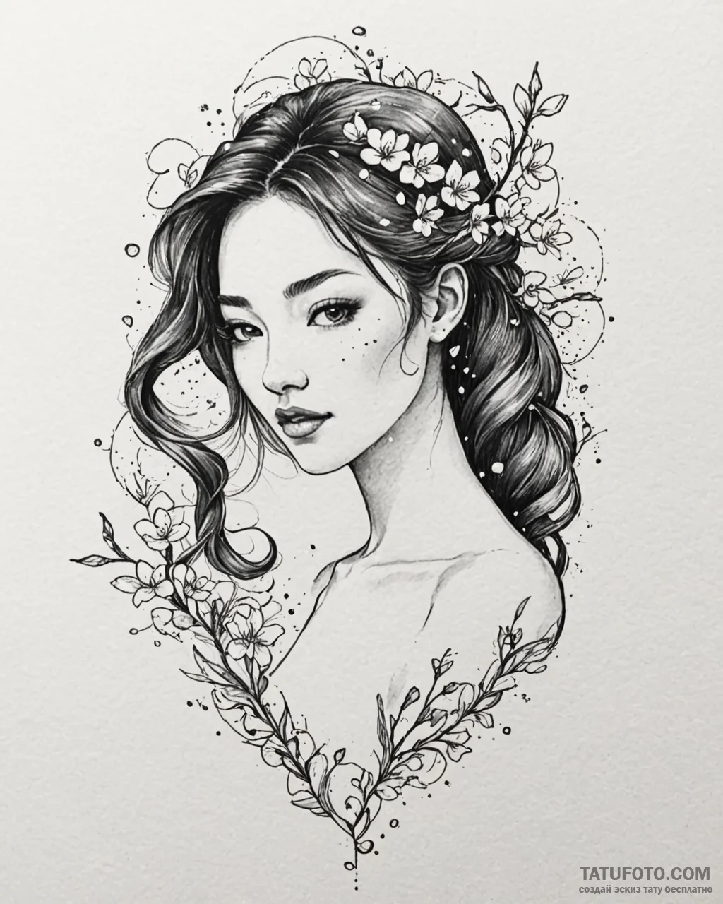 Tattoo sketch, mei lee surrounded by floating... - эскиз тату (№1753139407_0, 21.07.2025 23:10) — Tatufoto.com
