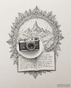 Tat tattoo sketch, blogger writing in noteboo... - эскиз тату (№1753140090_0, 21.07.2025 23:21) — Tatufoto.com