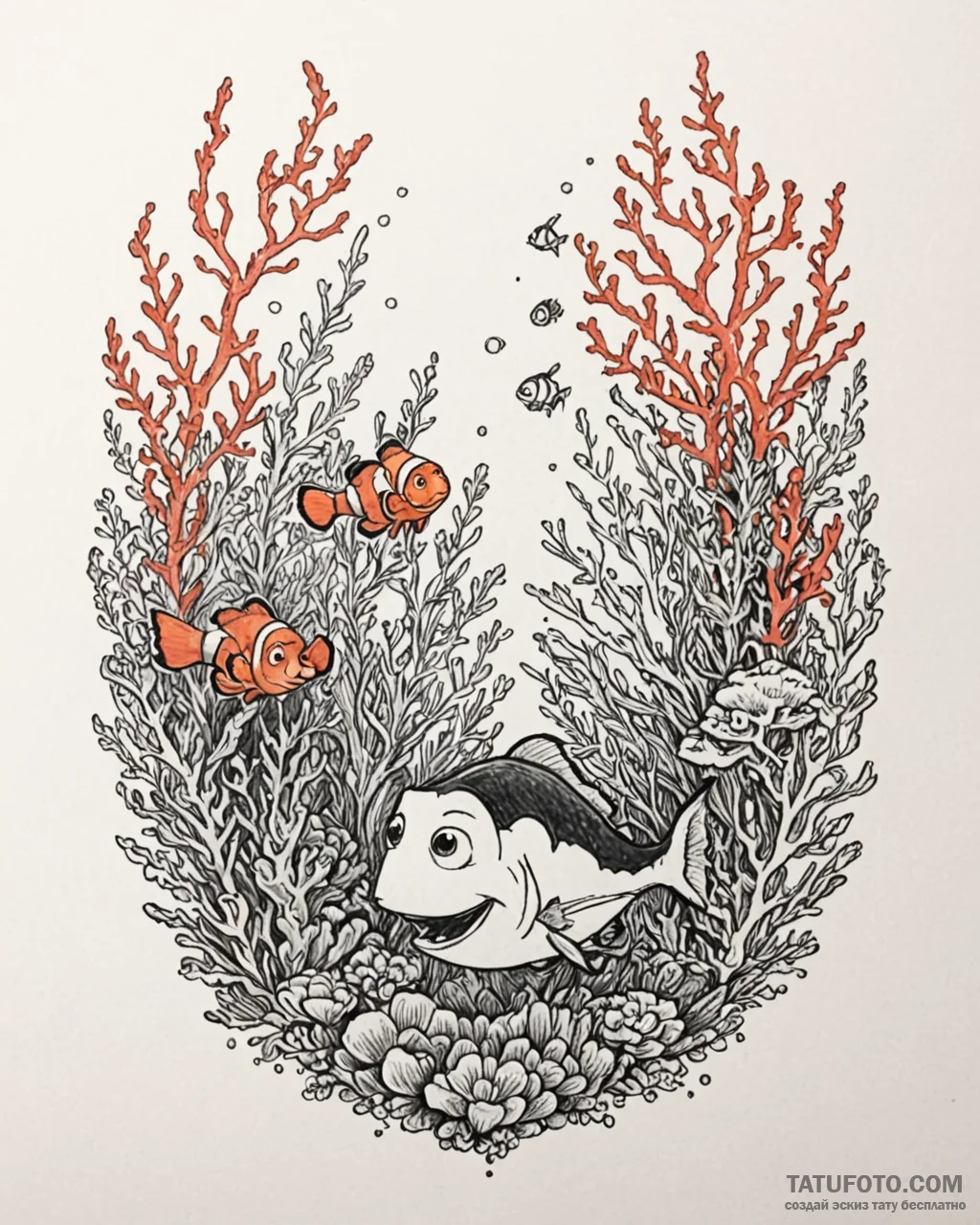 Eskiz.to, tattoo sketch, nemo smiling with co... - эскиз тату (№1753140440_0, 21.07.2025 23:27) — Tatufoto.com