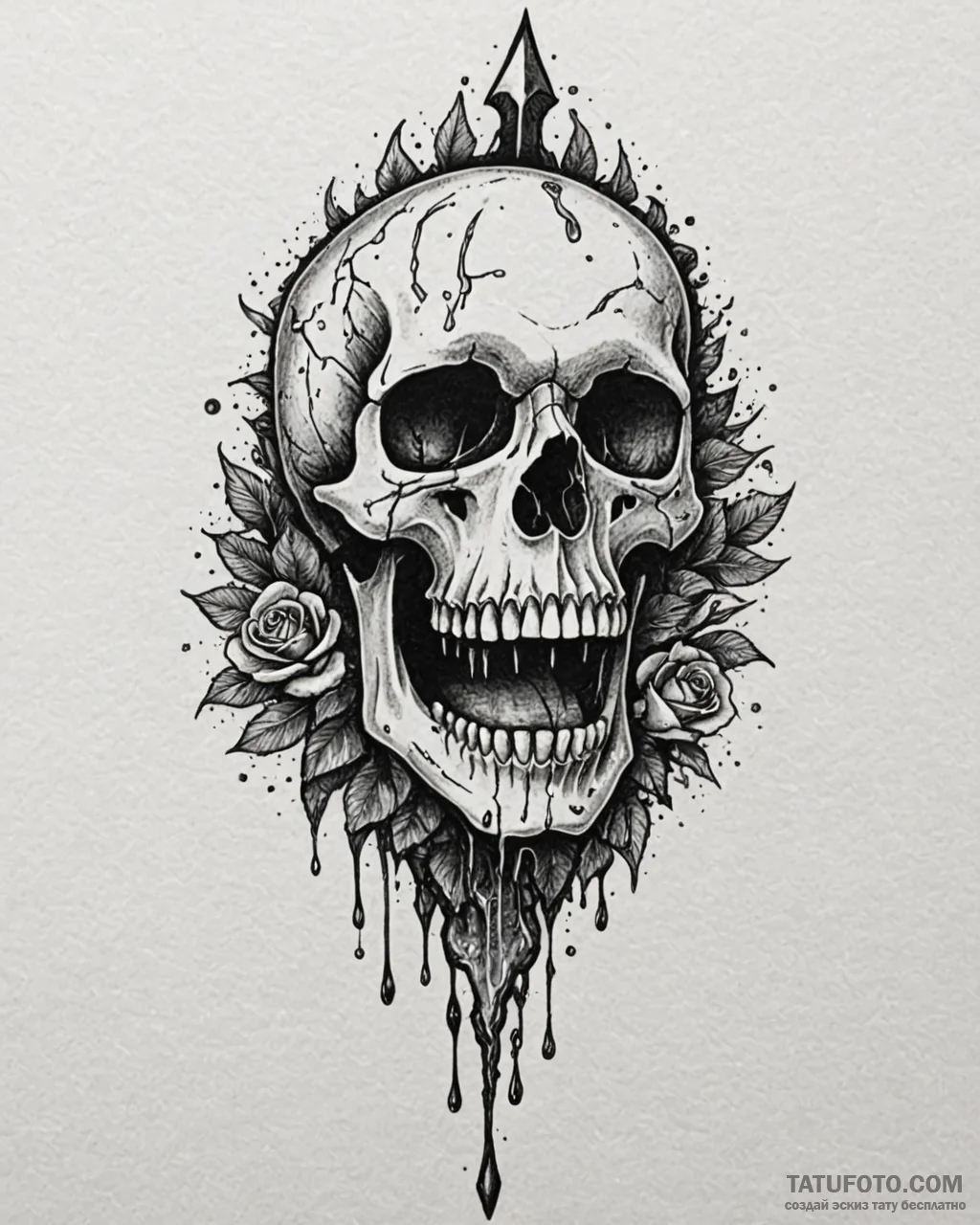 Tat tattoo sketch, skull pierced by jeweled d... - эскиз тату (№1753140610_0, 21.07.2025 23:30) — Tatufoto.com