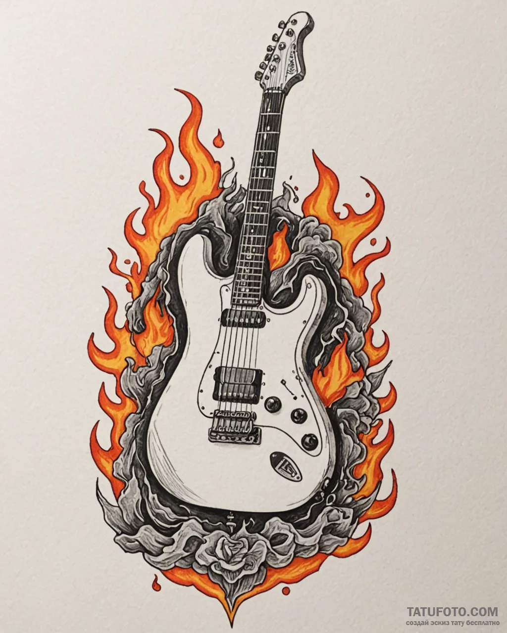 Tat tattoo sketch, electric guitar with neon... - эскиз тату (№1753140865_0, 21.07.2025 23:34) — Tatufoto.com