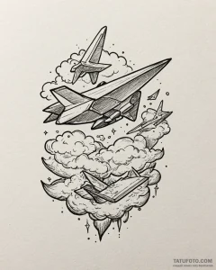 Tat tattoo sketch, dreamer with floating pape... - эскиз тату (№1753141121_0, 21.07.2025 23:38) — Tatufoto.com