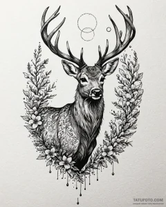 Tat tattoo sketch, deer with antlers entwined... - эскиз тату (№1753141546_0, 21.07.2025 23:45) — Tatufoto.com