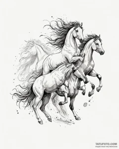Tattoo sketch, spirit and wild horses running... - эскиз тату (№1753141802_0, 21.07.2025 23:50) — Tatufoto.com