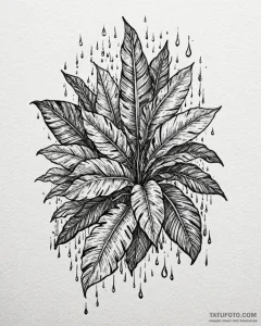 Tattoo sketch, overlapping banana leaves with... - эскиз тату (№1753142056_0, 21.07.2025 23:54) — Tatufoto.com