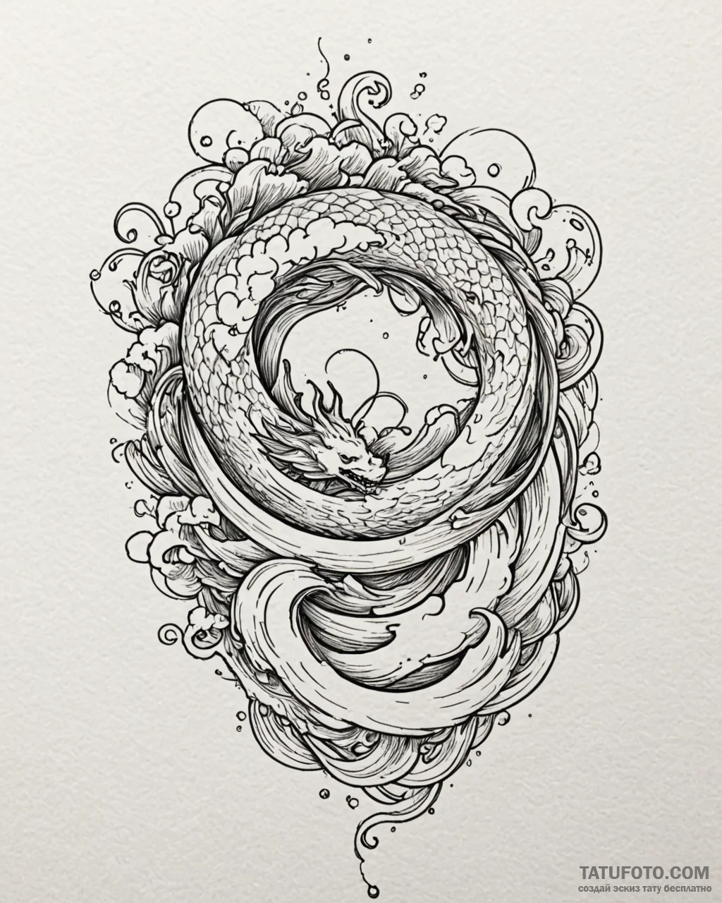 Tat tattoo sketch, flowing lines and waves mi... - эскиз тату (№1753142227_0, 21.07.2025 23:57) — Tatufoto.com