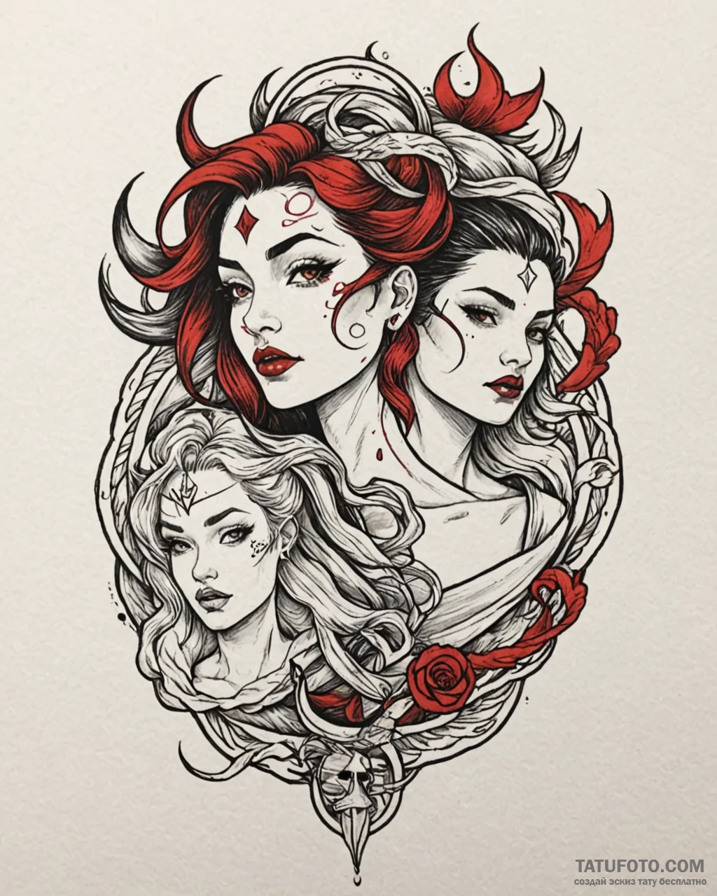 Tat tattoo sketch, vi and jinx dual portrait... - эскиз тату (№1753142736_0, 22.07.2025 00:05) — Tatufoto.com