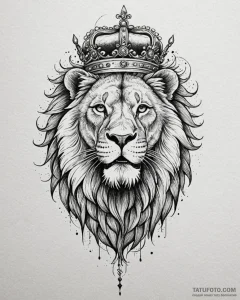 Tattoo sketch, roaring lion head with crown a... - эскиз тату (№1753143078_0, 22.07.2025 00:11) — Tatufoto.com