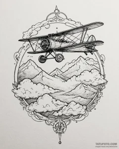 Tat tattoo sketch, pilot flying vintage bipla... - эскиз тату (№1753143503_0, 22.07.2025 00:18) — Tatufoto.com