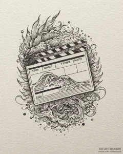 Tat tattoo sketch, director’s clapboard with... - эскиз тату (№1753144014_0, 22.07.2025 00:26) — Tatufoto.com