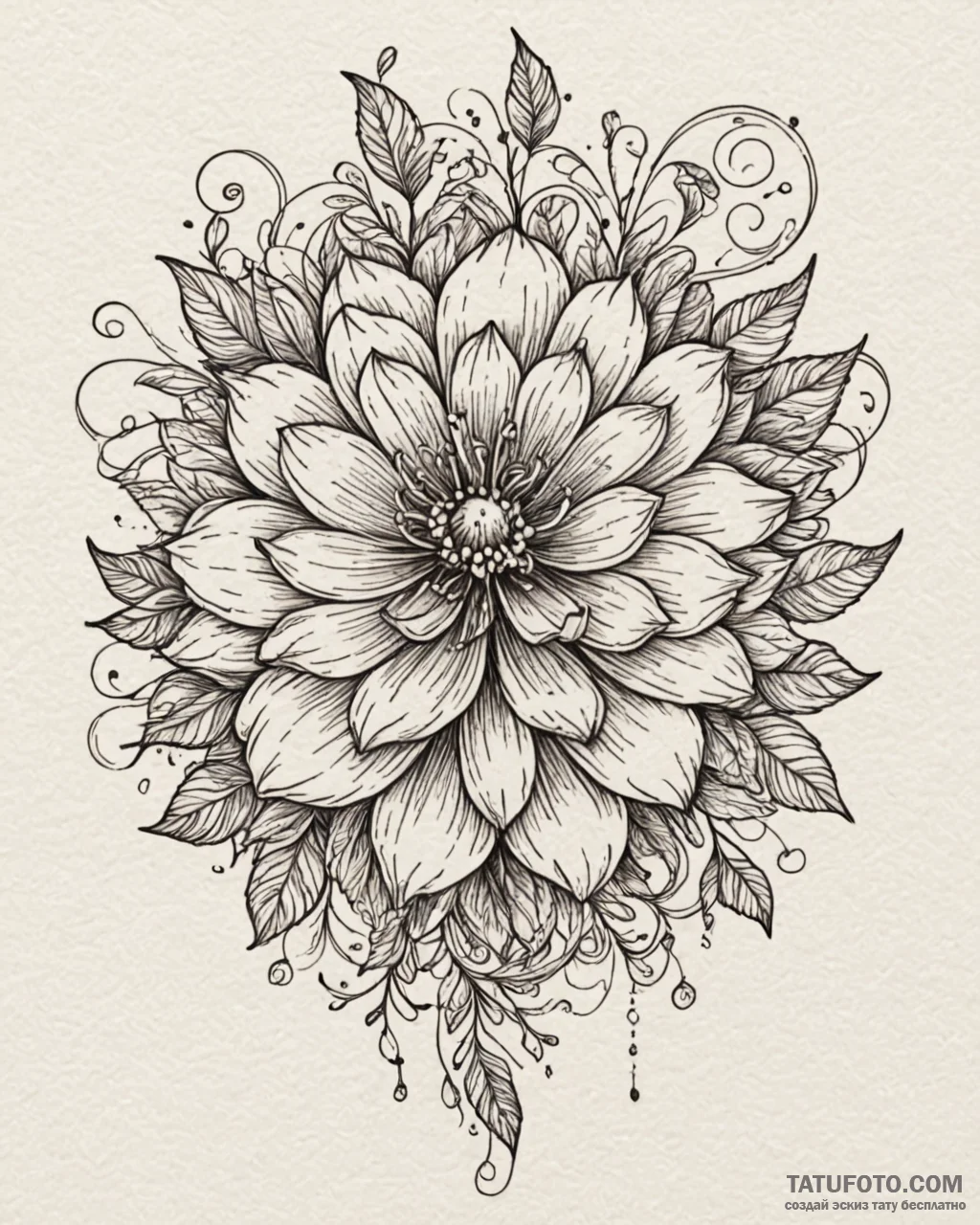 Tat tattoo sketch, whimsical oversized flower... - эскиз тату (№1753144184_0, 22.07.2025 00:29) — Tatufoto.com