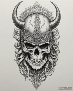 Tat tattoo sketch, skull wearing viking helme... - эскиз тату (№1753144269_0, 22.07.2025 00:31) — Tatufoto.com