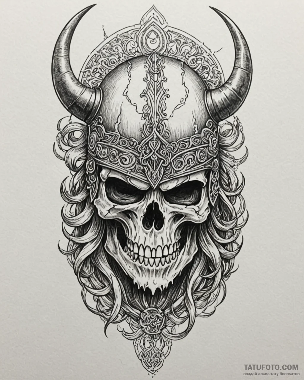 Tat tattoo sketch, skull wearing viking helme... - эскиз тату (№1753144269_0, 22.07.2025 00:31) — Tatufoto.com